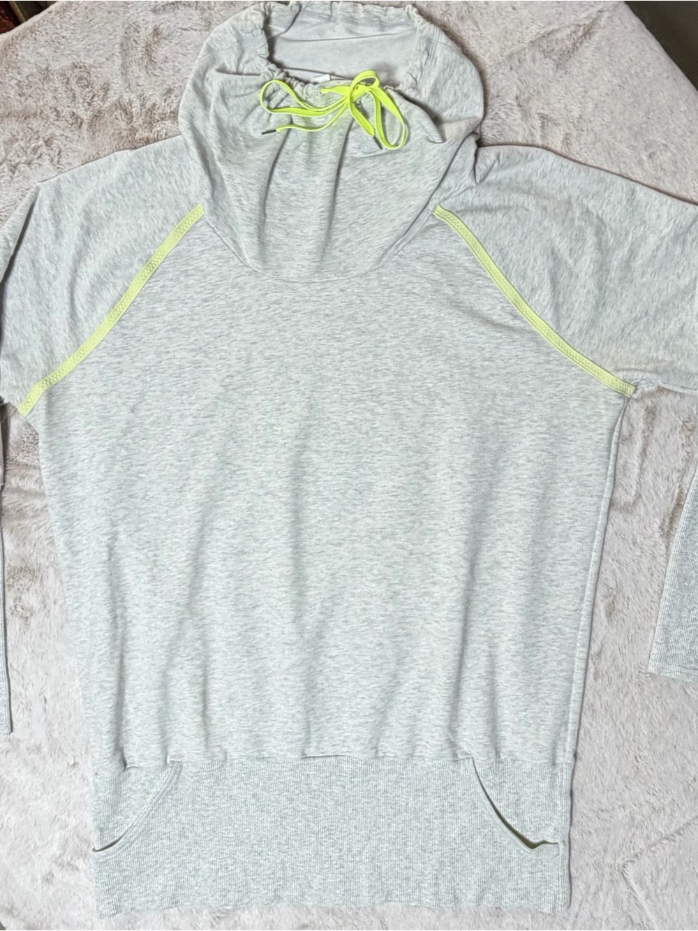 Lucy Women’s Light Gray Hoodie with Neon Yellow Accents XL